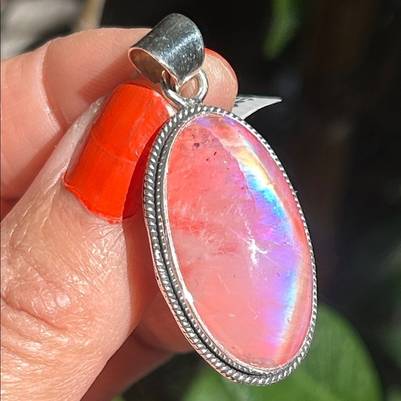 Jewelry - Sterling Silver Large Oval Pink Moonstone Pendant